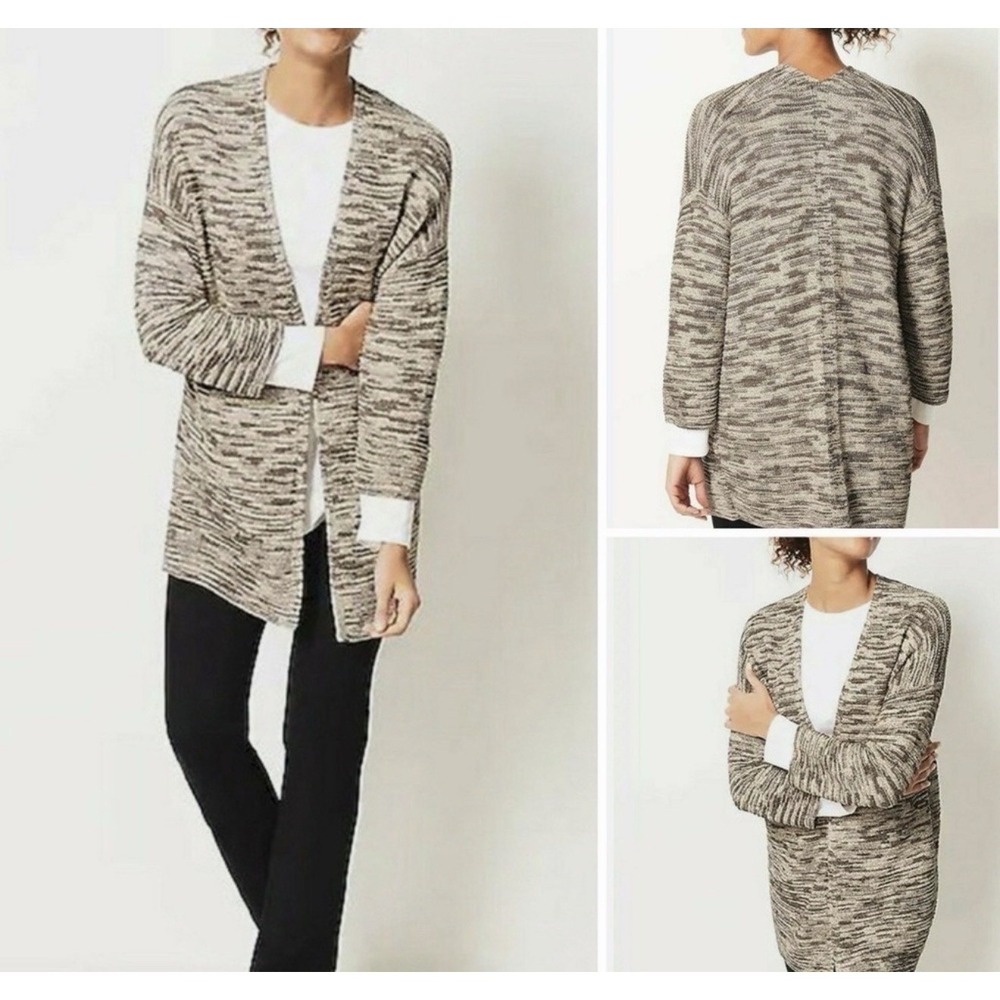 J. Jill Purejill Size-M Women's Shale/Cream Marled Open Knit Sweater Cardigan